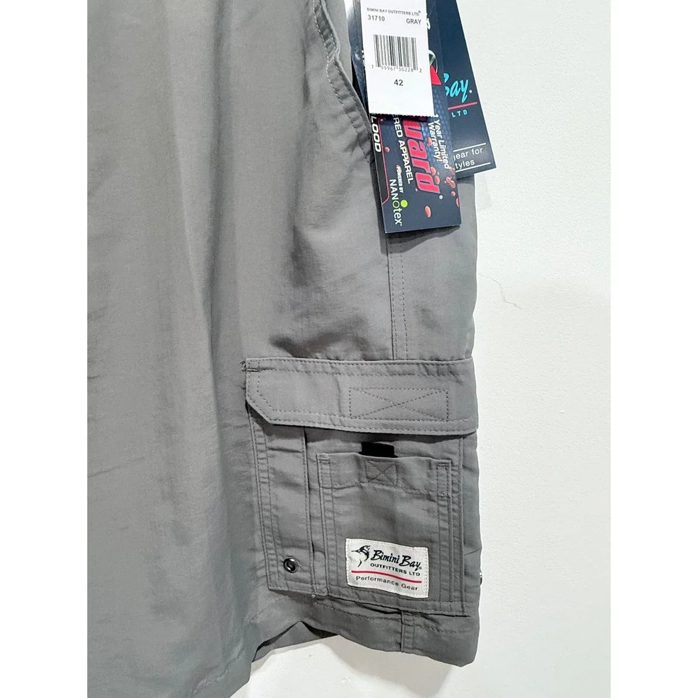 Bimini Bay Outfitters Mens 42 Gray Performance Cargo Fishing Shorts 31710 NWT